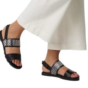 Sorel Ella III Slingback Flat Leather Black White Sandals size 8.5